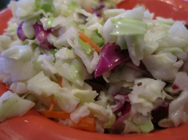 Close up of coleslaw salad.