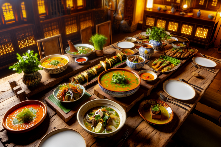 A table filled with dishes from different countries.