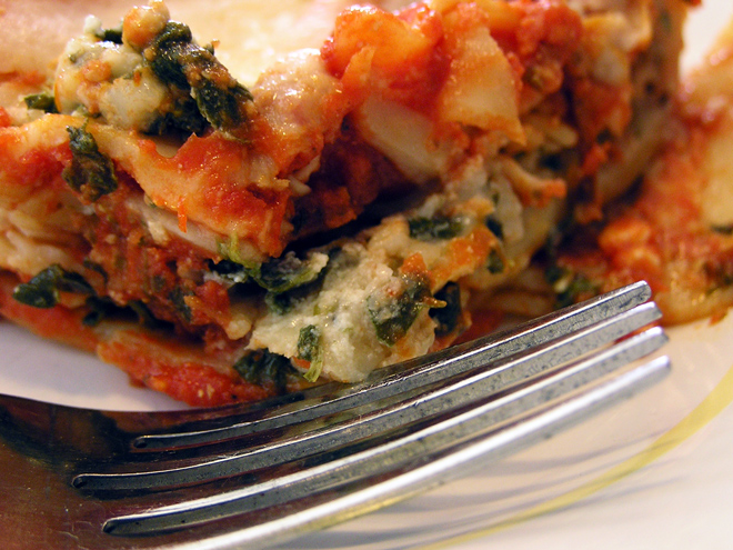 Detail of spinach lasagna.