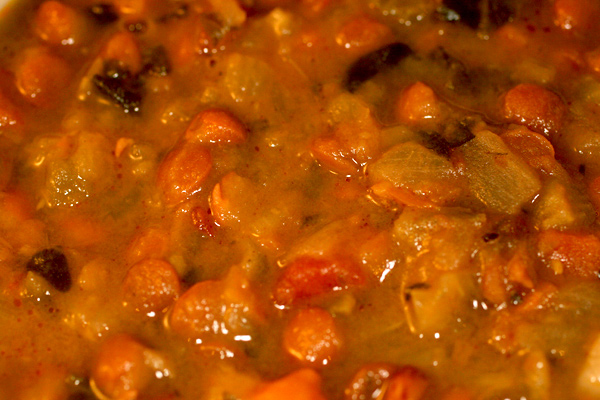 Close up of lentil soup.