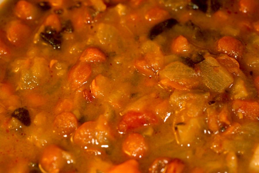 Close up of lentil soup.