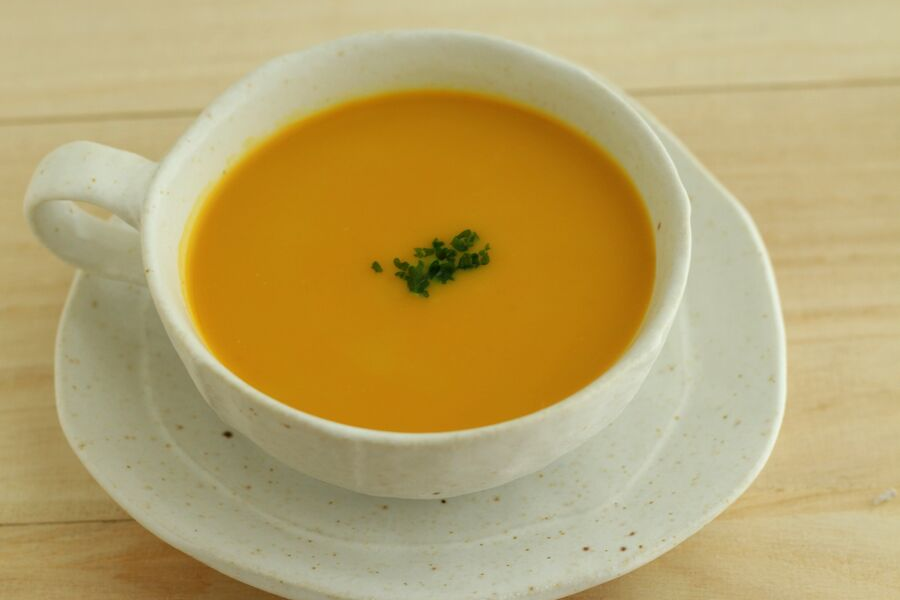 Pumpkin soup in a cup.