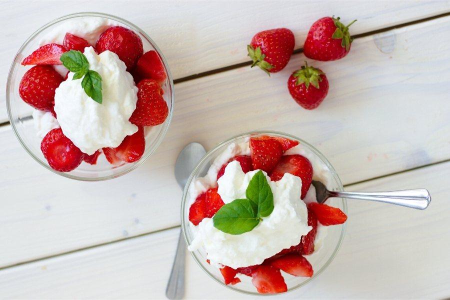 Strawberries and cream with wine are strawberries Romanoff.