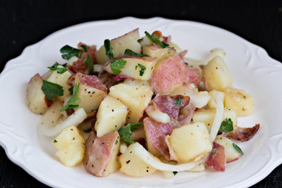 German style potato salad with bacon and onion.